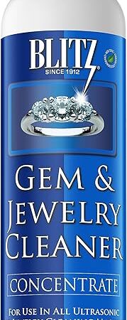 Blitz Gem & Jewelry Cleaner Liquid Concentrate for Gold, Silver, & Platinum Jewelry Cleans Non-Porous, Precious & Semi-Precious Stones Non-Toxic, Non-Abrasive, & Planet Friendly Made in USA 8oz