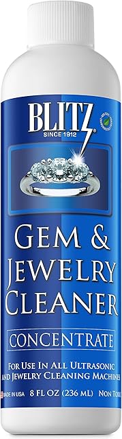 Blitz Gem & Jewelry Cleaner Liquid Concentrate for Gold, Silver, & Platinum Jewelry Cleans Non-Porous, Precious & Semi-Precious Stones Non-Toxic, Non-Abrasive, & Planet Friendly Made in USA 8oz