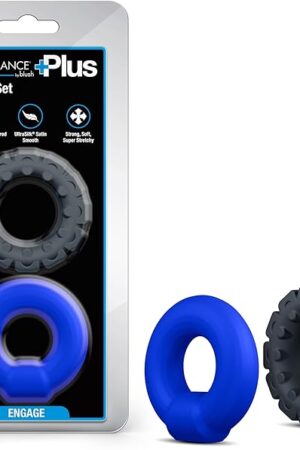 Blush  Performance Plus  Engage 2 Cock Ring Set  Smooth & Textured  Made with Purio? Platinum-Cured Liquid Silicone  Wrapped in UltraSilk? Satin Smooth  Male Adult Sex Toy  in Black