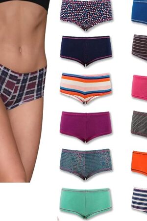 Womens Boy Cut Boy Short Panties Comfort Pack of 12 / Ultra-Soft Cotton Stretch Underwear