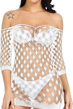 Women Sexy Lingerie Babydoll Stretch Fishnet Chemise Mesh Mini Dress