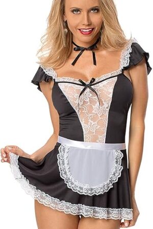 Women Sexy Lingerie Maid Cosplay Exotic Costume French Naughty Cute Lace Dress Lingerie Babydoll Sleepwear