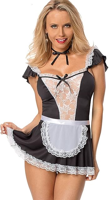 Women Sexy Lingerie Maid Cosplay Exotic Costume French Naughty Cute Lace Dress Lingerie Babydoll Sleepwear