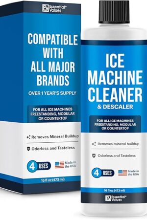 Essential Values Ice Machine Cleaner and Descaler 16 fl oz Descaler | Ice Maker Cleaner Compatible with All Major Brands (Scotsman, KitchenAid, Affresh, Opal, Manitowoc)