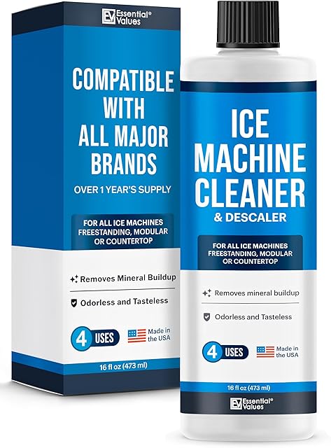 Essential Values Ice Machine Cleaner and Descaler 16 fl oz Descaler | Ice Maker Cleaner Compatible with All Major Brands (Scotsman, KitchenAid, Affresh, Opal, Manitowoc)