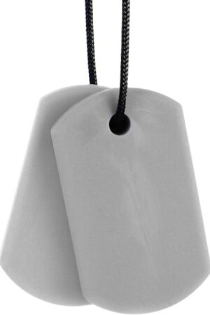 ARK's Chew Tags Discreet Chewable Jewelry, Made in The USA (Soft, for MILD Chewing ONLY, Please Read Description for More Options) - Light Grey