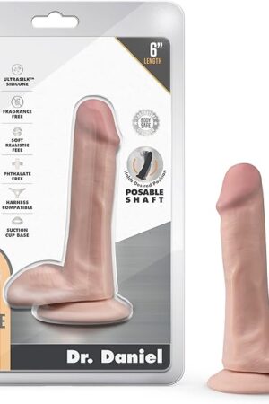 Blush Dr. Skin Adult Sex Toys - Dr. Daniel 6 Inch Silicone Dildo - Realistic Poseable Penis - Strong Suction Cup Harness Compatible - Soft, Flexible GSpot & Anal Pleasure Toy for Women, Men & Couples