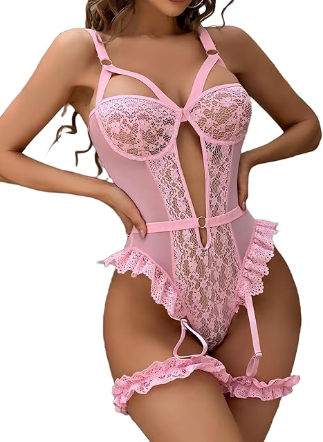 Women's One Piece Sexy Lingerie Set Bodysuit Deep V Neck Babydoll Teddy Underwire