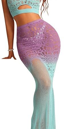 Women's 2 Piece Lingerie Set Ombre Sheer Sleeveless Tank Crop Tops Bodycon Maxi Skirt Sexy Lingerie