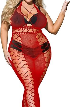 Halterneck Fishnet Bodystocking Lingerie Dress for Women Sexy Outfits Hollow One Piece Dabydoll Rave Bodycon Lingerie