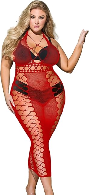 Halterneck Fishnet Bodystocking Lingerie Dress for Women Sexy Outfits Hollow One Piece Dabydoll Rave Bodycon Lingerie