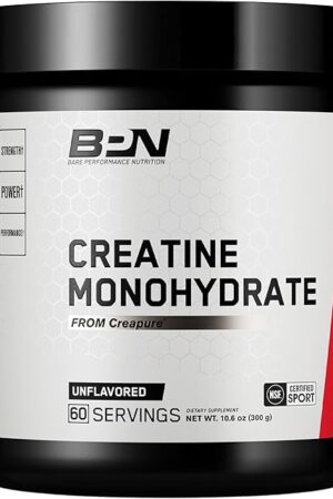 BARE PERFORMANCE NUTRITION, BPN Pure Creatine Monohydrate Powder by Creapure, 5g of Creatine per Serving, Supports Muscle Growth, Unflavored Creatine Powder, 60 Servings