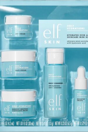 elf SKIN Holy Hydration! Hydrated Ever After Skincare Mini Kit, Cleanser, Makeup Remover, Moisturiser & Eye Cream For Hydrating Skin, Airplane-Friendly Sizes