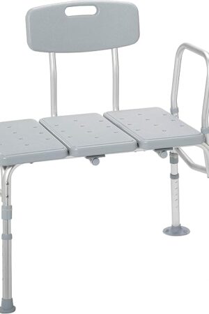 Drive Medical 12011KD-1 Tub Transfer Bench For Bathtub, Height Adjustable Shower Bench with Backrest, Shower Seat Shower Chair Bath Chair for Elderly, Seniors, Arm Support for Transfer, 400 Weight Cap