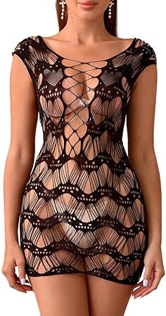 Women's Mini Dress Lingerie Tights Suspenders Striped Hollow-Out Lingerie Sexy Pack Hip Skirt Club Wear Party