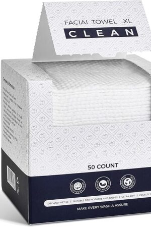 Disposable Face Towels, Viscose Biodegradable Large Dry Wipes, Super Soft & Thick Face Cleansing Towels, Daily Facial Tissues for Sensitive Skin, Makeup Removing,Facial Clean,Nursing,Travel (50 Count)