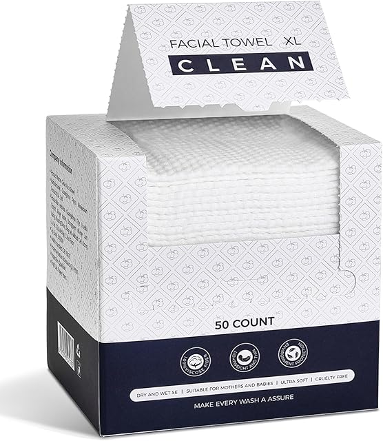 Disposable Face Towels, Viscose Biodegradable Large Dry Wipes, Super Soft & Thick Face Cleansing Towels, Daily Facial Tissues for Sensitive Skin, Makeup Removing,Facial Clean,Nursing,Travel (50 Count)
