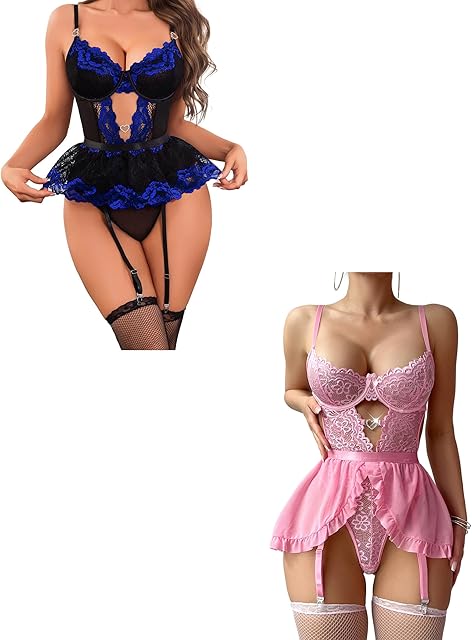 Lace Lingerie Set with Garter Belts Red Lingerie For Women Sexy Skirts Stockings For Women Lingerie