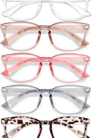 Blue Light Glasses for Woman Men | 99% Blue Light Blocking Glasses for Computer Gaming TV Phone Screen Square Frame | Anti Eyestrain & UV Glare Protection - 5 Pair