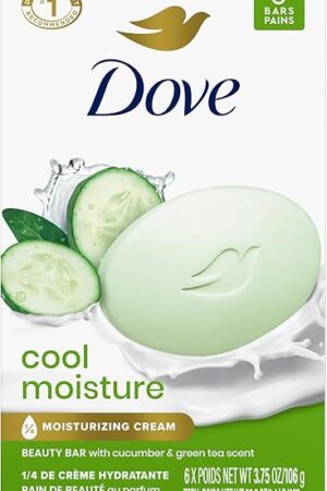 Dove Beauty Bar Soap Cool Moisture Cucumber & Green Tea Scent 6 Count for Refreshed Skin, Leaves Skin Refreshed 375 oz