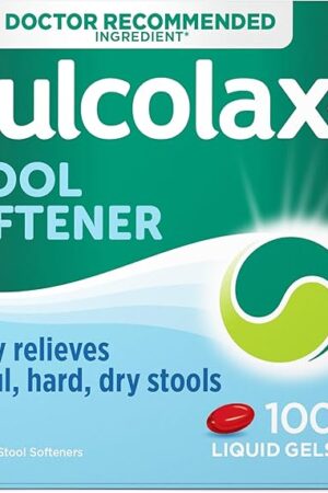 Dulcolax Stool Softener Laxative Liquid Gel Capsules, Gentle Constipation Relief for Hard, Dry Stools, Docusate Sodium 100 mg, 100 Count