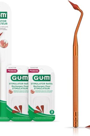 GUM Stimulator Permanent Handle - Long Handled Massager Remove Plaque & Promote Health (Handle + 2 Refill Packs)