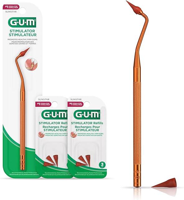 GUM Stimulator Permanent Handle - Long Handled Massager Remove Plaque & Promote Health (Handle + 2 Refill Packs)