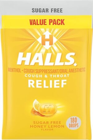 HALLS Relief Honey Lemon Sugar Free Cough Drops, Value Pack, 180 Drops
