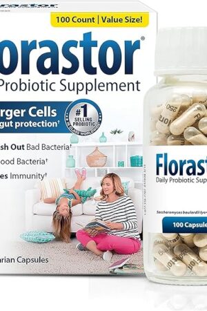 Florastor Probiotics for Digestive and Immune Health, 100 Capsules, Probiotics for Women & Men, Helps Flush Out Bad Bacteria, Boosts The Good with Our Unique Strain Saccharomyces Boulardii