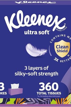 Kleenex Ultra Soft Facial Tissues, 3 Flat Boxes, 120 Tissues per Box, 3-Ply (360 Total), Packaging May Vary