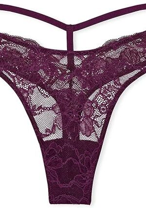 Y-Back Shine Strap Lace Thong Panty Color Grape/Purple New