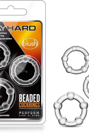 Blush Novelties Adult Sex Toys  Stay Hard Beaded Cock Ring Set  Super Elastic Erection Enhancer Penis Rings  Tear Resistant  One Size Fits All  Sexual Wellness Pleasure for Men, Couples  Clear