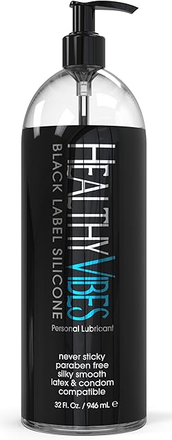 Black Label Silicone Based Personal Lubricant 32oz, Water Resistant Long Lasting Easy to Clean Lubricant for Privacy, Safe for Most Skin Types