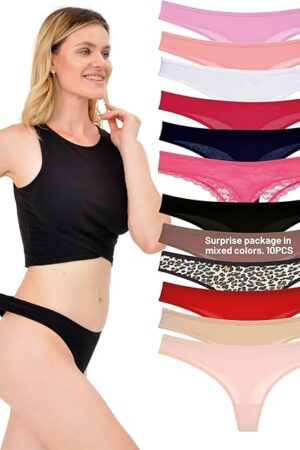 Cotton Thong for Women (10 Pieces) Multi Pack Stretch G String Knickers, Women's Sexy Underwear, Surprise package