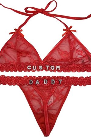 Custom Thongs with Names Bra Set - Personalized Name Thongs Customized Your LOGO, Letters Are Hand Sewn Never Fall Off