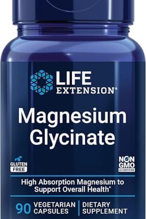 Life Extension Magnesium Glycinate, Heart Health, Bone Health, Nerve and Muscle Support, Highly absorbable, Gluten-Free, Non-GMO, Vegetarian, 90 Capsules