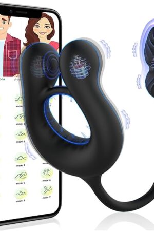 3 in 1 Vibrating Cock Ring Prostate Massager Penis Vibrator with App Control Thrusting Butt Plug Anal Dildo Penis Ring Perineum Clit Vibrator Clitoral Stimulator Adult Sex Toys for Men Couples Games