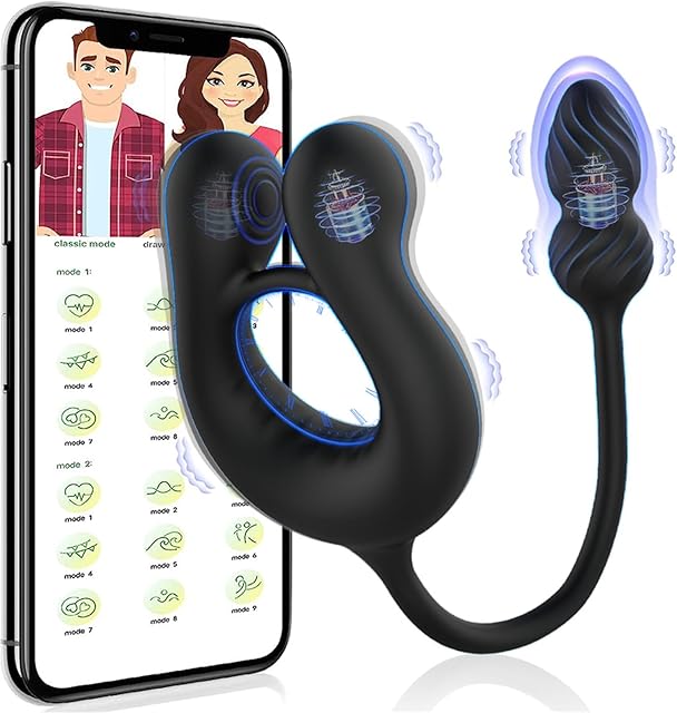 3 in 1 Vibrating Cock Ring Prostate Massager Penis Vibrator with App Control Thrusting Butt Plug Anal Dildo Penis Ring Perineum Clit Vibrator Clitoral Stimulator Adult Sex Toys for Men Couples Games