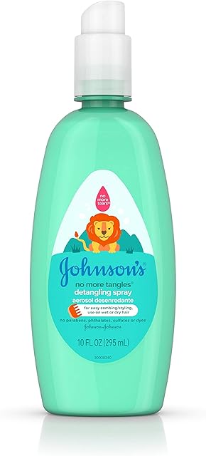 Johnson's No More Tangles Toddler & Kids Detangling Spray to Unlock Knots in Hair, Hypoallergenic & Paraben-Free, No More Tears Tear-Free Formula For Wet or Dry Hair, 10 fl oz
