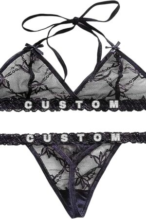 Personalized Thongs with Names Underwear Set - Custom Sexy Lace Panties for Women Sexy Lingerie Gift for Valentine's Day, Anniversary, Honeymoon - Name Thongs Black