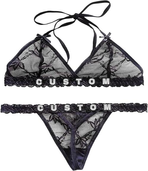 Personalized Thongs with Names Underwear Set - Custom Sexy Lace Panties for Women Sexy Lingerie Gift for Valentine's Day, Anniversary, Honeymoon - Name Thongs Black
