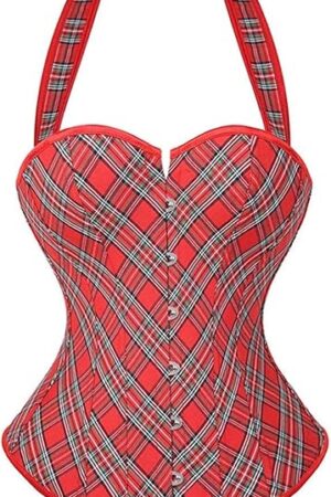 Corset Lingerie for Women Halter Bustier Plaid Red Top Burlesque Plus Size Sexy