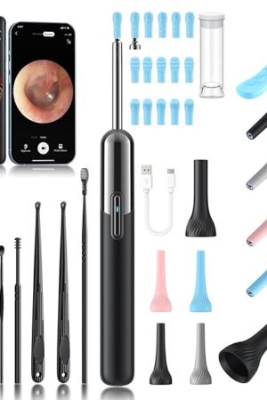 Ear Wax Removal - 3 in 1 Wireless WiFi Rechargeable Ear Cleaner, FSA Eligible Items Only List, 1080P HD Camera Lens & 7 Pcs Ear Set, Ear Cleaning Kit with 15 Replacement Tips, Black