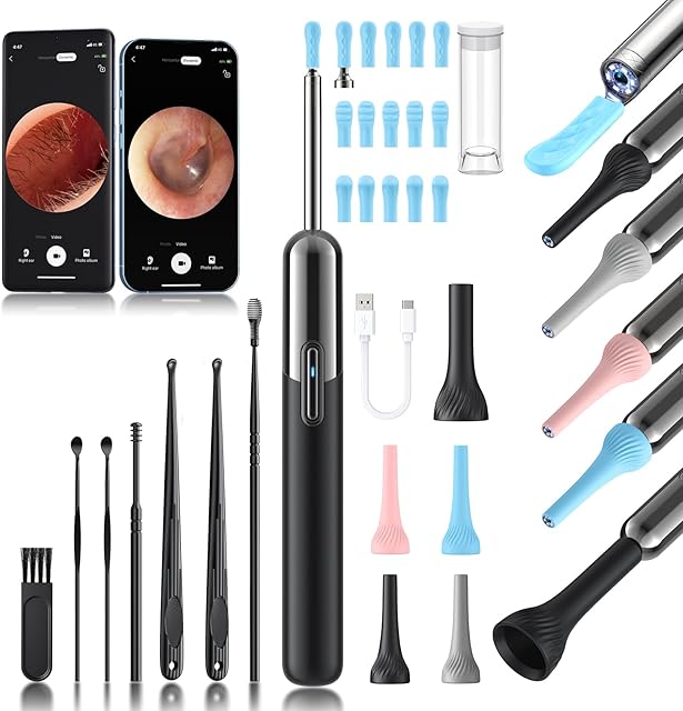 Ear Wax Removal - 3 in 1 Wireless WiFi Rechargeable Ear Cleaner, FSA Eligible Items Only List, 1080P HD Camera Lens & 7 Pcs Ear Set, Ear Cleaning Kit with 15 Replacement Tips, Black