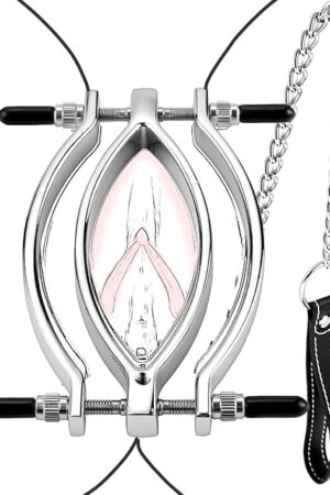 Clit Clamp, Pussy Spreader Bondage Sexual Stimulation Device Sex Things for Couples Kinky, Stainless Steel Labia Pussy Clit Tugger Clit with Chain Straps Erotic Restraint BDSM Toys for Women