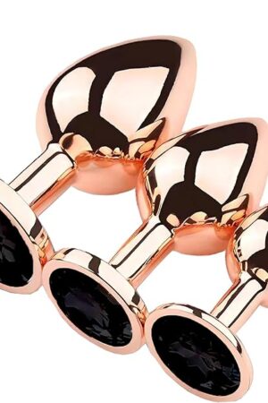 Anal Sex Trainer Sets 3PCS Metal Butt Plug, Rose Gold Expanding Anal Plug Training Kit Adult Sex Toys Gift for Men and Women (Black)