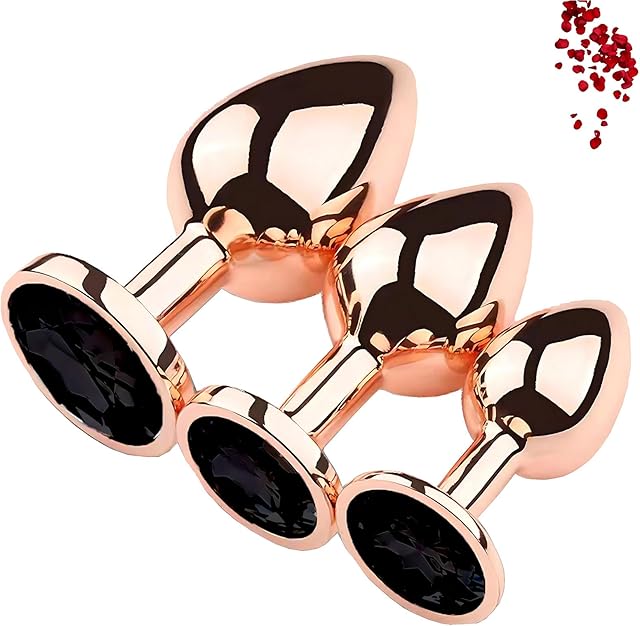 Anal Sex Trainer Sets 3PCS Metal Butt Plug, Rose Gold Expanding Anal Plug Training Kit Adult Sex Toys Gift for Men and Women (Black)