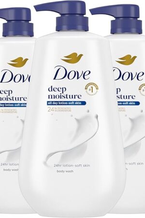 Dove Body Wash with Pump 3 Count Deep Moisture for 24hr Lotion-Soft Skin Moisture Moisturizing Skin Cleanser with No Sulfates No Parabens