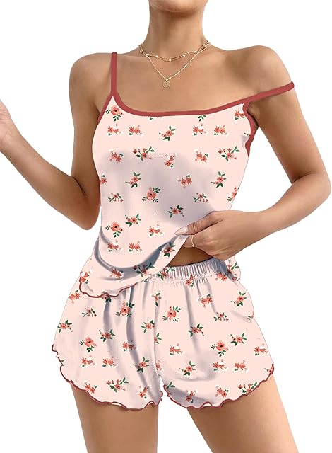 Cami Pajama Set for Women Print Lingerie Sleepwear Camisole Top and Shorts 2 Piece Pj Shorts Set Nightwear