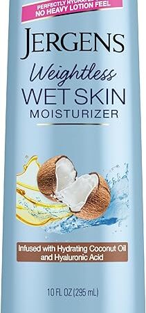 Jergens Wet Skin Body Moisturizer with Coconut Oil, In Shower Lotion for Dry Skin, Fast-Absorbing, Non-Sticky, Dermatologist Tested, 10 Oz